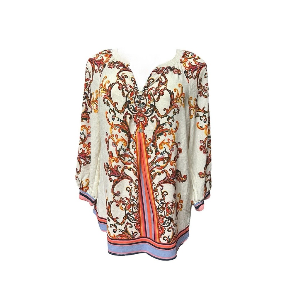 Anthropologie Fig & Flower Boho Tunic Blouse Size M- Floral Festival Top Peasant